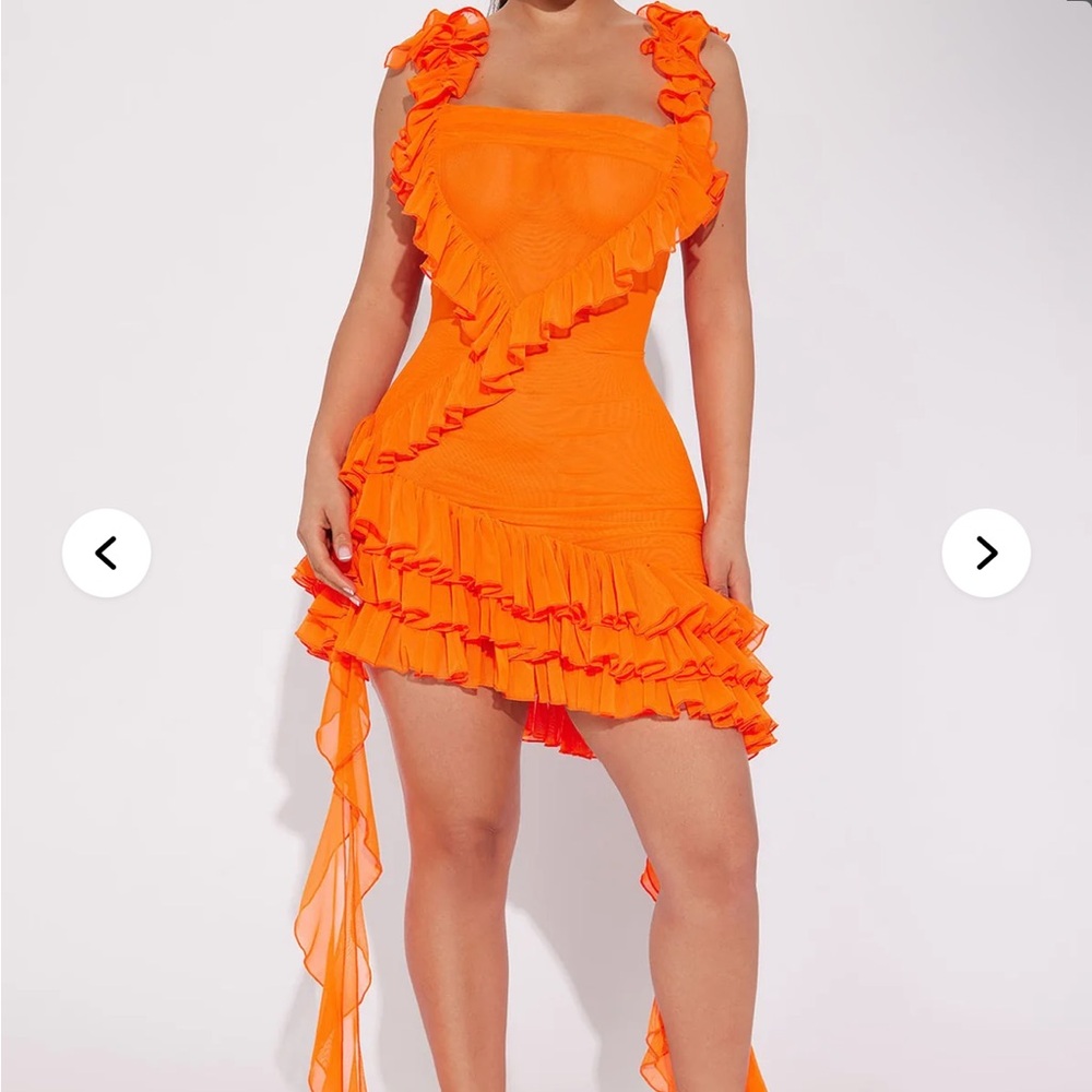 Fashion Nova Ruffled Orange Dress - Needs Work